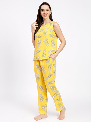 Women's Rayon Printed Night Suit Set |Stylish Co-Ord Set | Short Sleeve Pajama Set |Sleepwear Set| Summer Nightwear|Printed Shirt & Payjama Set