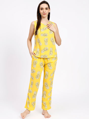 Women's Rayon Printed Night Suit Set |Stylish Co-Ord Set | Short Sleeve Pajama Set |Sleepwear Set| Summer Nightwear|Printed Shirt & Payjama Set