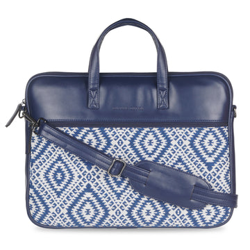 13"-14" Laptop Bag β Jacquard & PU with Padded Laptop Compartment (Navy Blue)