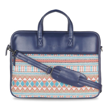 13"-14" Laptop Bag β Jacquard & PU with Padded Laptop Compartment (Navy Blue)