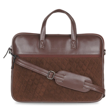 13"-14" Laptop Bag – Quilted Velvet & PU with Padded Laptop Compartment (Dark Brown)