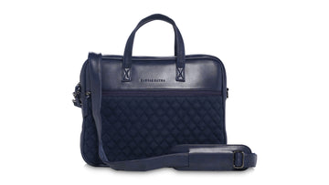 13"-14" Laptop Bag – Quilted Velvet & PU with Padded Laptop Compartment (Navy Blue)