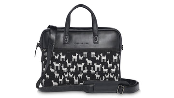13"-14" Laptop Bag – Jacquard & PU with Padded Laptop Compartment (Black)