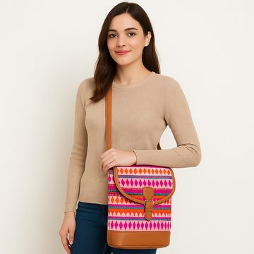 Kanvas Katha Multicolor Jacquard Sling Bag for Women