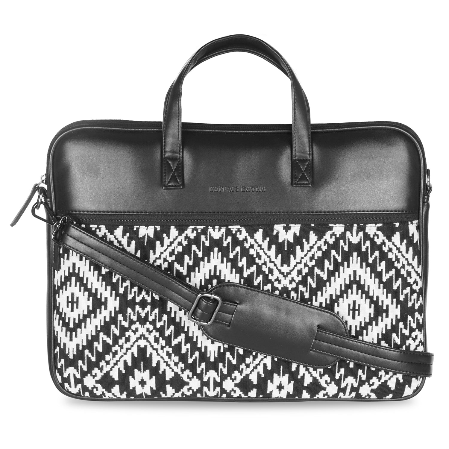 13"-14" Laptop Bag – Jacquard & PU with Padded Laptop Compartment (Black)
