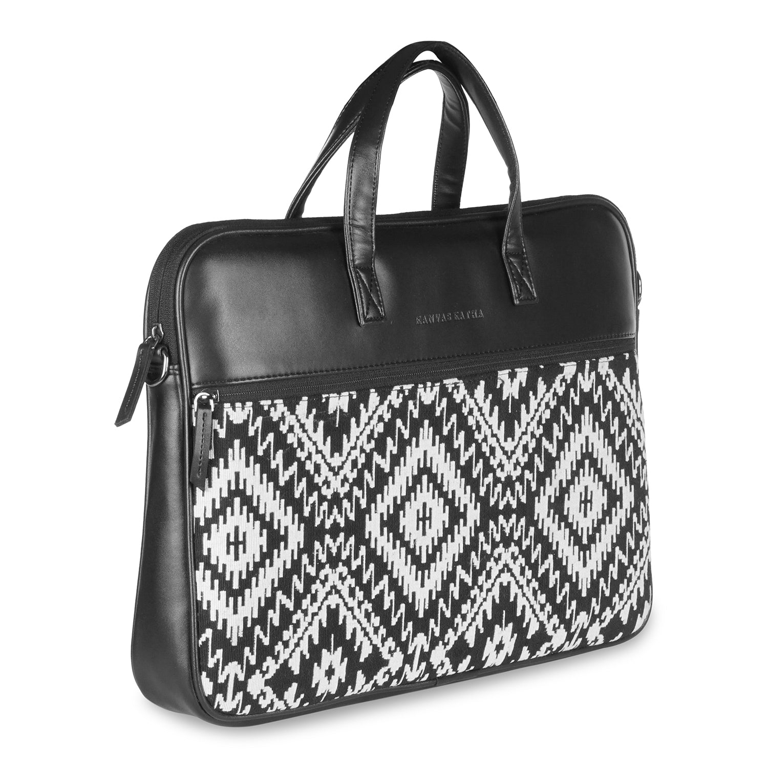 13"-14" Laptop Bag – Jacquard & PU with Padded Laptop Compartment (Black)