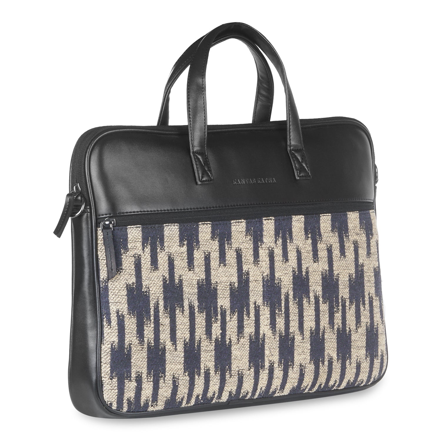 13"-14" Laptop Bag – Jacquard & PU with Padded Laptop Compartment (Black)