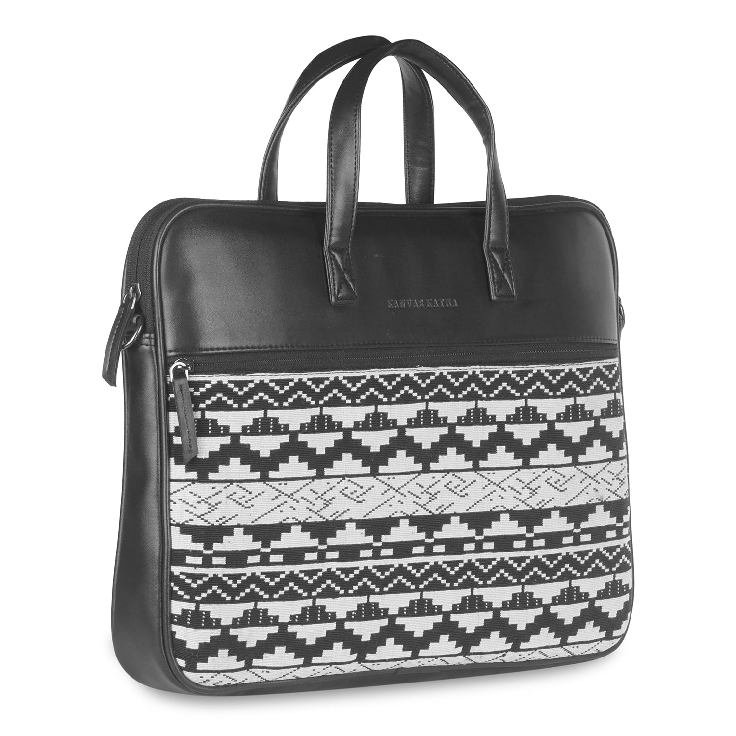 13"-14" Laptop Bag – Jacquard & PU with Padded Laptop Compartment (Black)