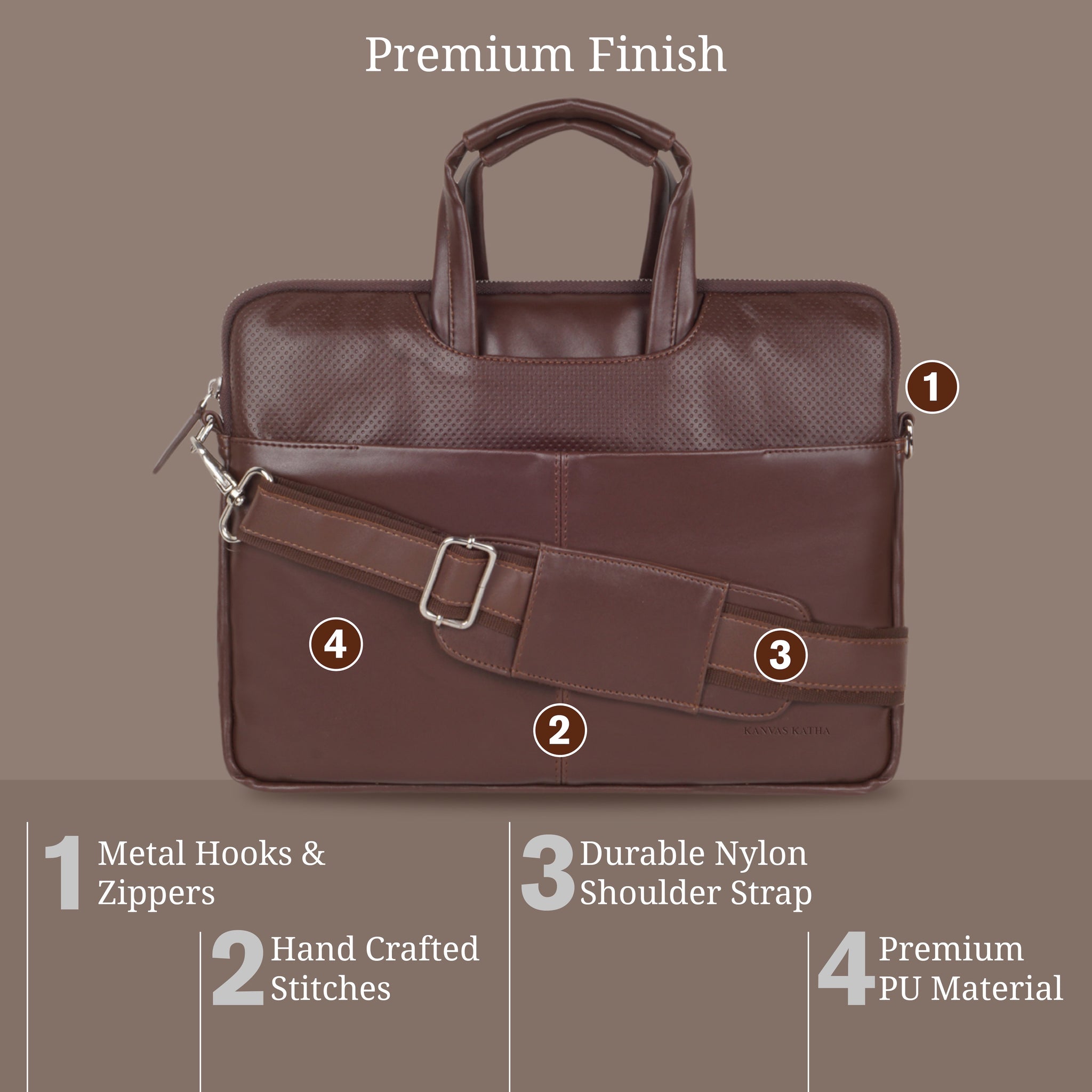 Faux Leather -Padded Laptop Bag - Fits Upto 14"(Dark Brown)