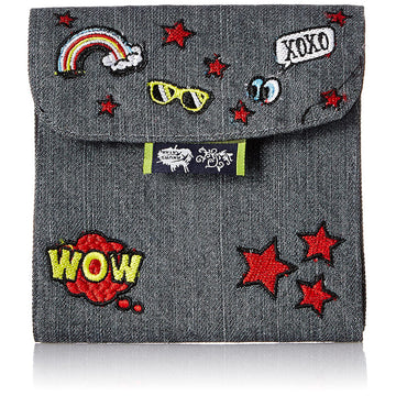 Kanvas Katha Fashion Women'S Embroidered Denim Sanitary Napkin Pouch-Gray_B